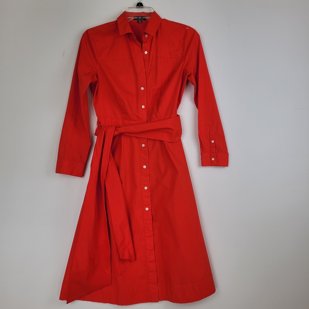 J CREW COTTON LONG SLEEVE DRESS RED SIZE 2